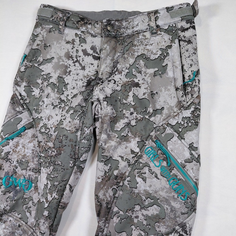 Girls With Guns Camo Fleece Lined Hunting Pants Womens Small Gray Teal GWG Camo